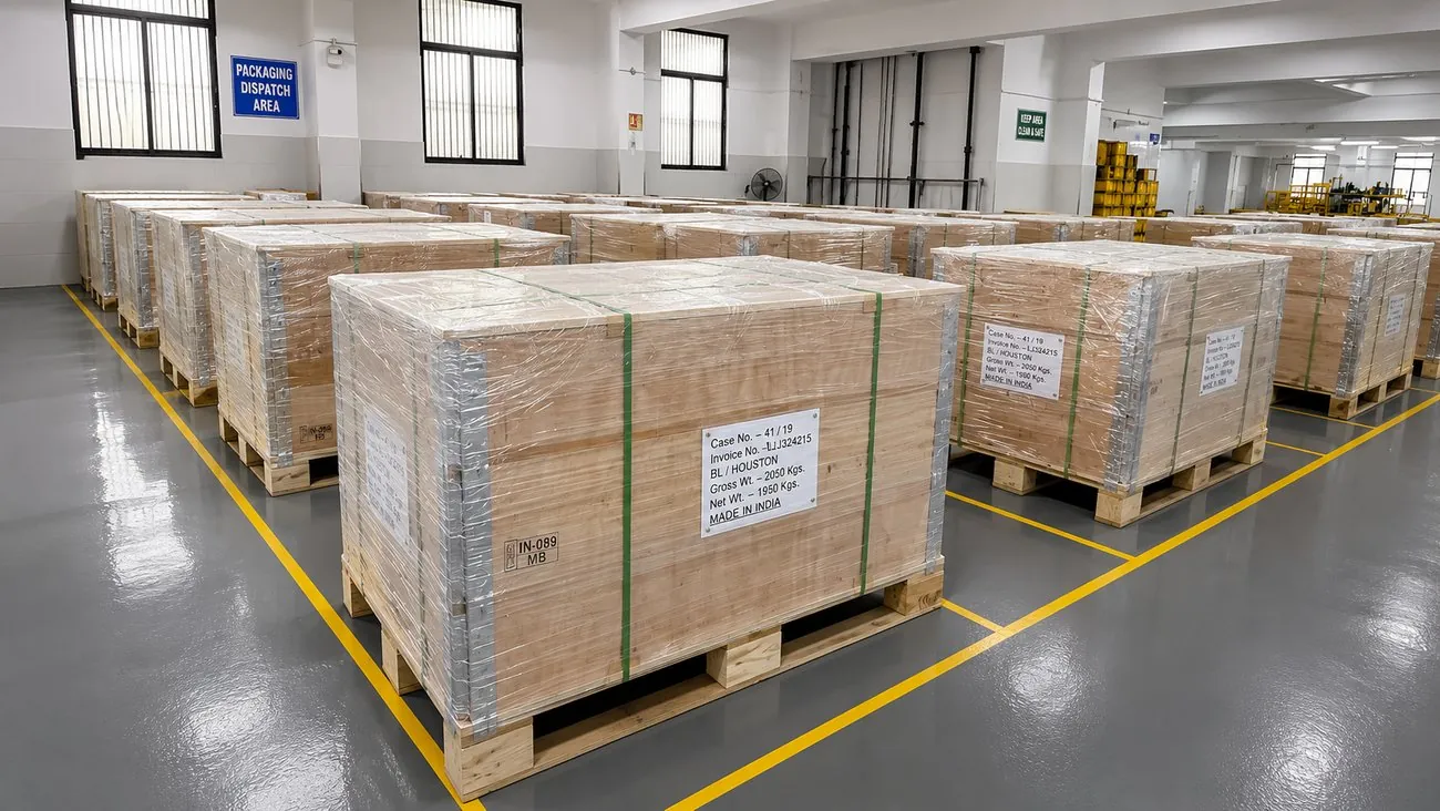 Packaging and dispatch area with export crates