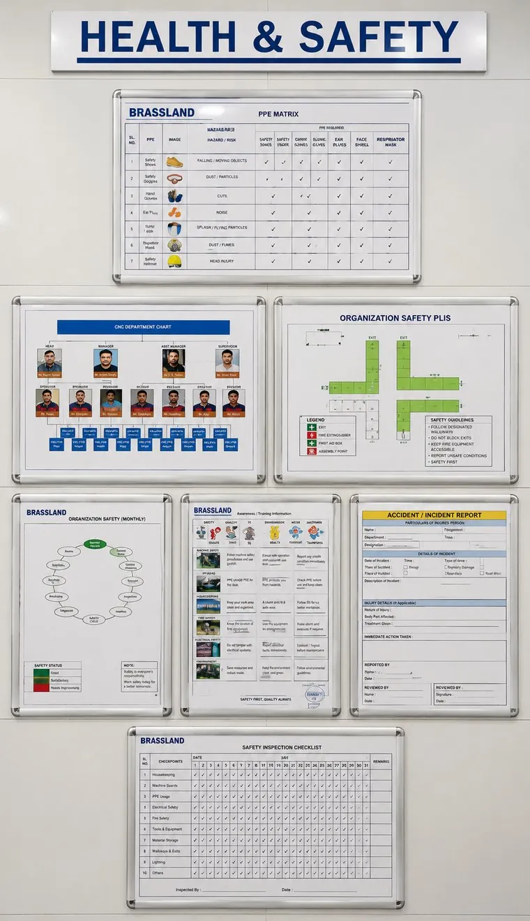 Health & Safety notice board at the Brassland facility
