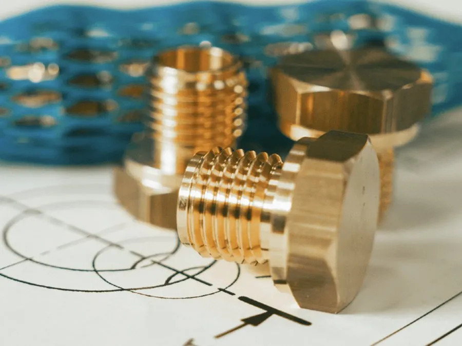 Brass hex fittings on engineering drawing