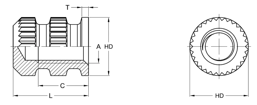 Brassland mould-in insert drawing — flanged headed body