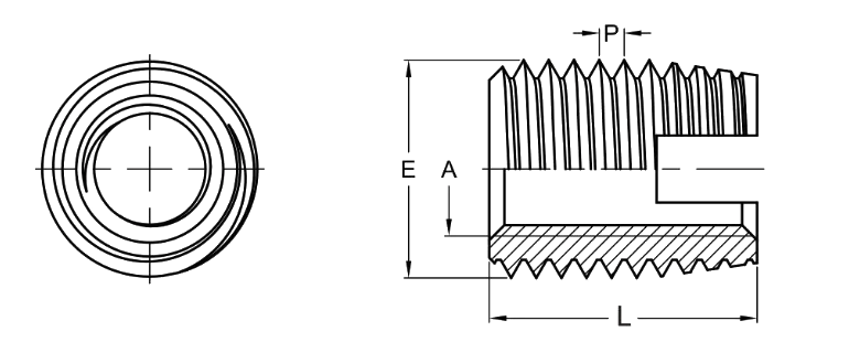 Brassland self-tapping threaded insert drawing — slot-free body with cutting thread