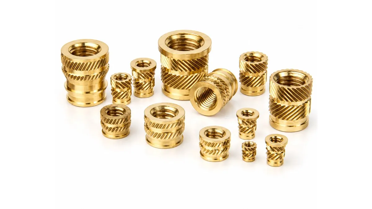 Brass knurled heat-set threaded inserts for plastic housings machined by Brassland