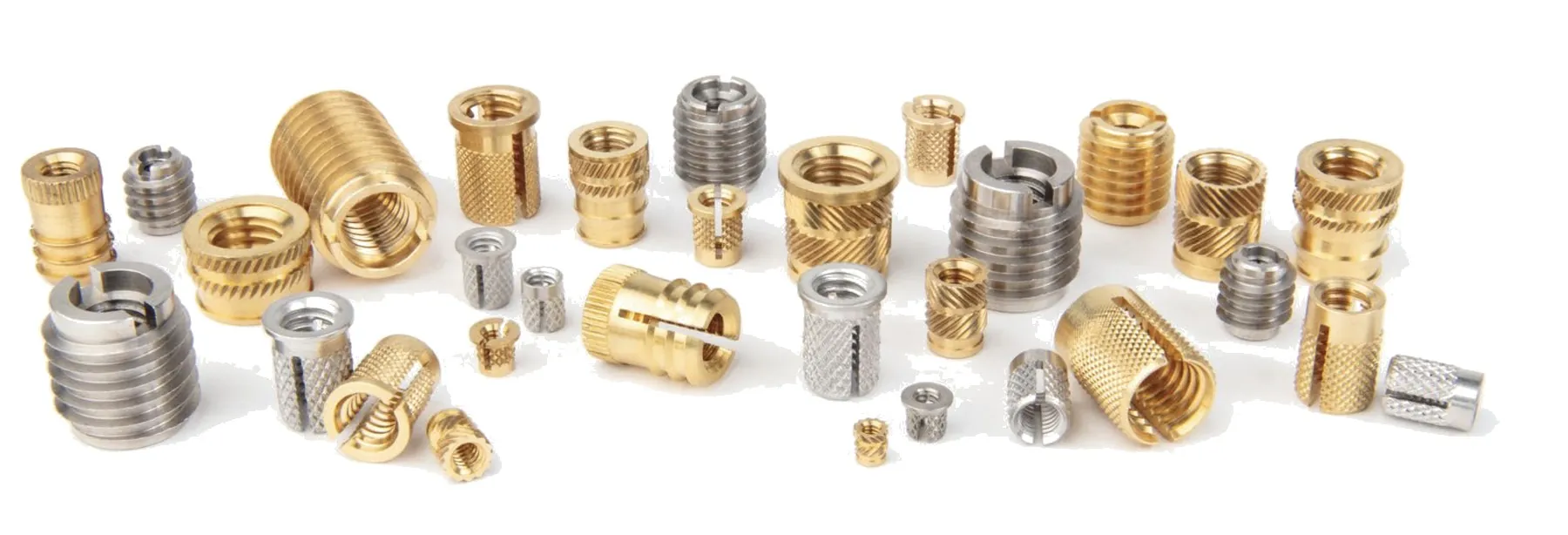 Brassland brass threaded inserts assortment — heat-set, press-fit, knurled, expansion variants