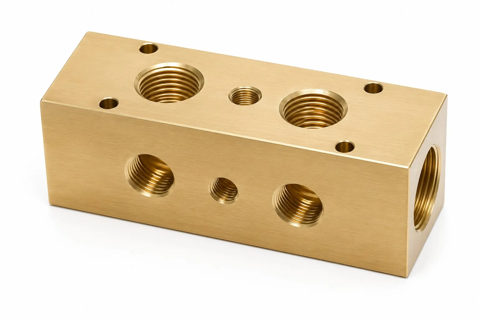 Brass pneumatic and hydraulic manifold block CNC-milled by Brassland