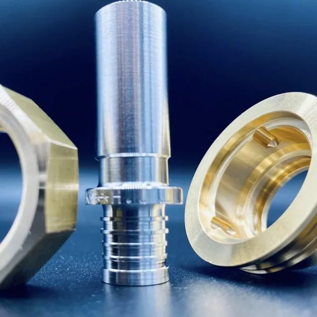Machined brass and nickel-plated hose fittings and nut