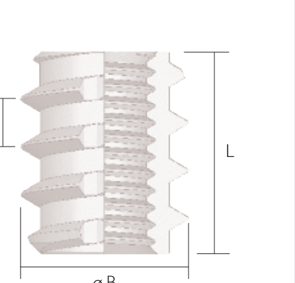 Brassland foam-grade insert — engineering drawing of a coarse-thread insert for low-density substrates