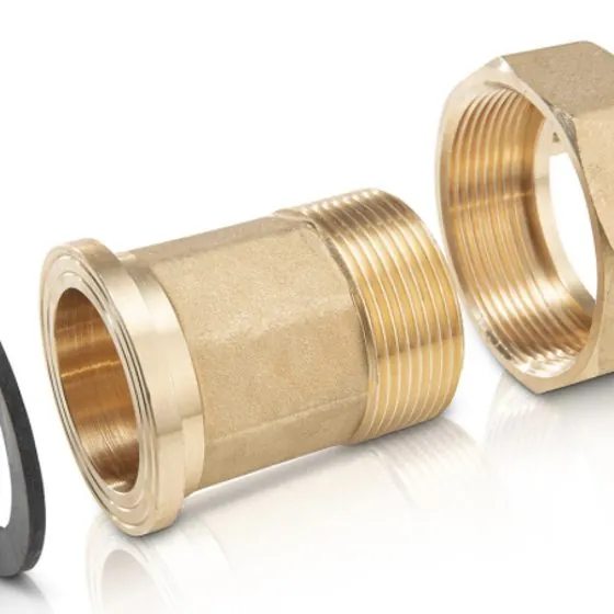 Forged brass union coupling with nut