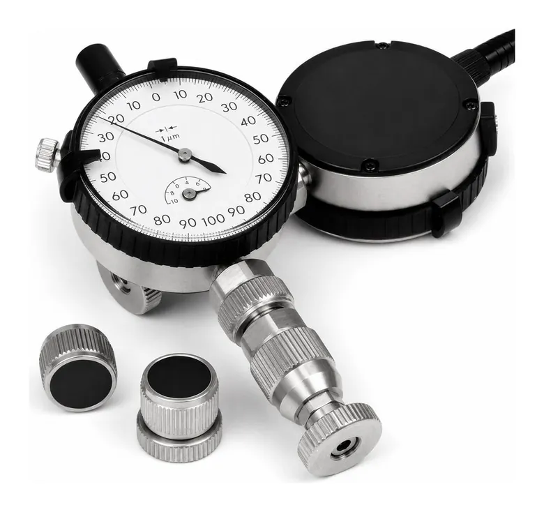 Dial gauges and indicators with brass quick-connect fittings and adaptors