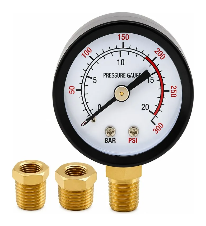 Analog pressure gauge with brass reducing bushes and adaptors