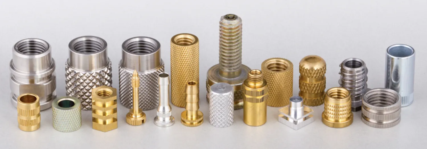 Brass mould-in threaded inserts — DIN 16903 knurled forms for plastic overmoulding