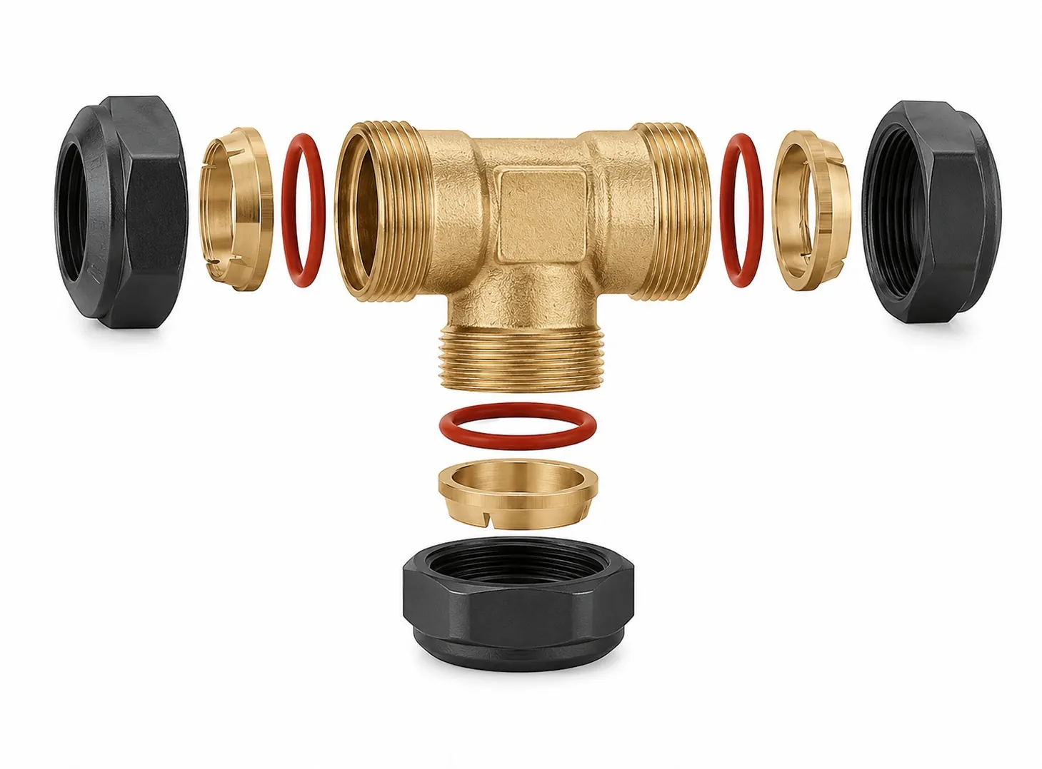 Brass elbow coupling sleeve with mechanical O-ring seal for solar thermal systems by Brassland