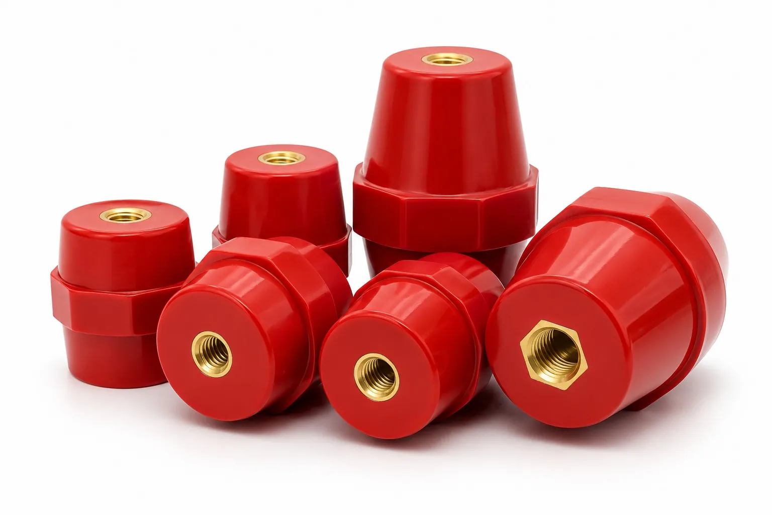 Brass inserts cast into resin standoff insulators for busbar support by Brassland