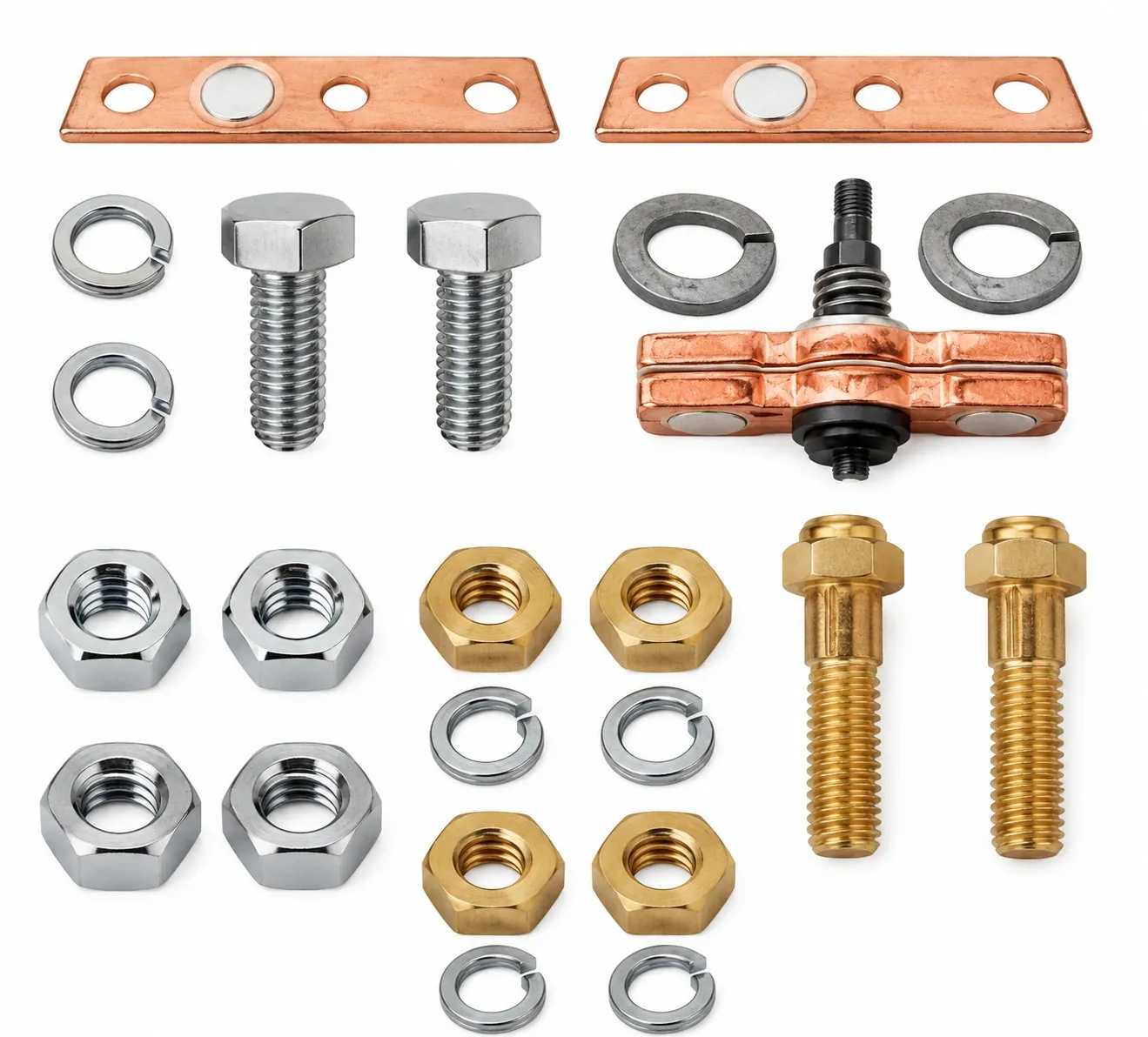 Copper contact bars, contact studs, bolts and connection hardware for switchgear contacts by Brassland