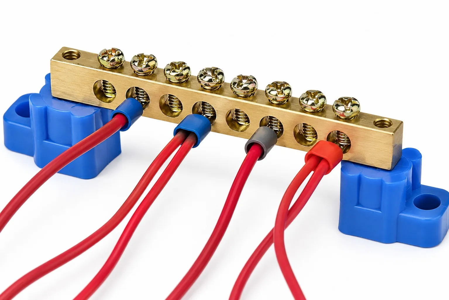 Brass screw-terminal busbar blocks on insulated bases for panel wiring by Brassland