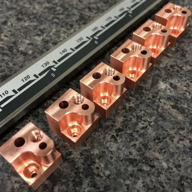 Copper terminal blocks on a rail