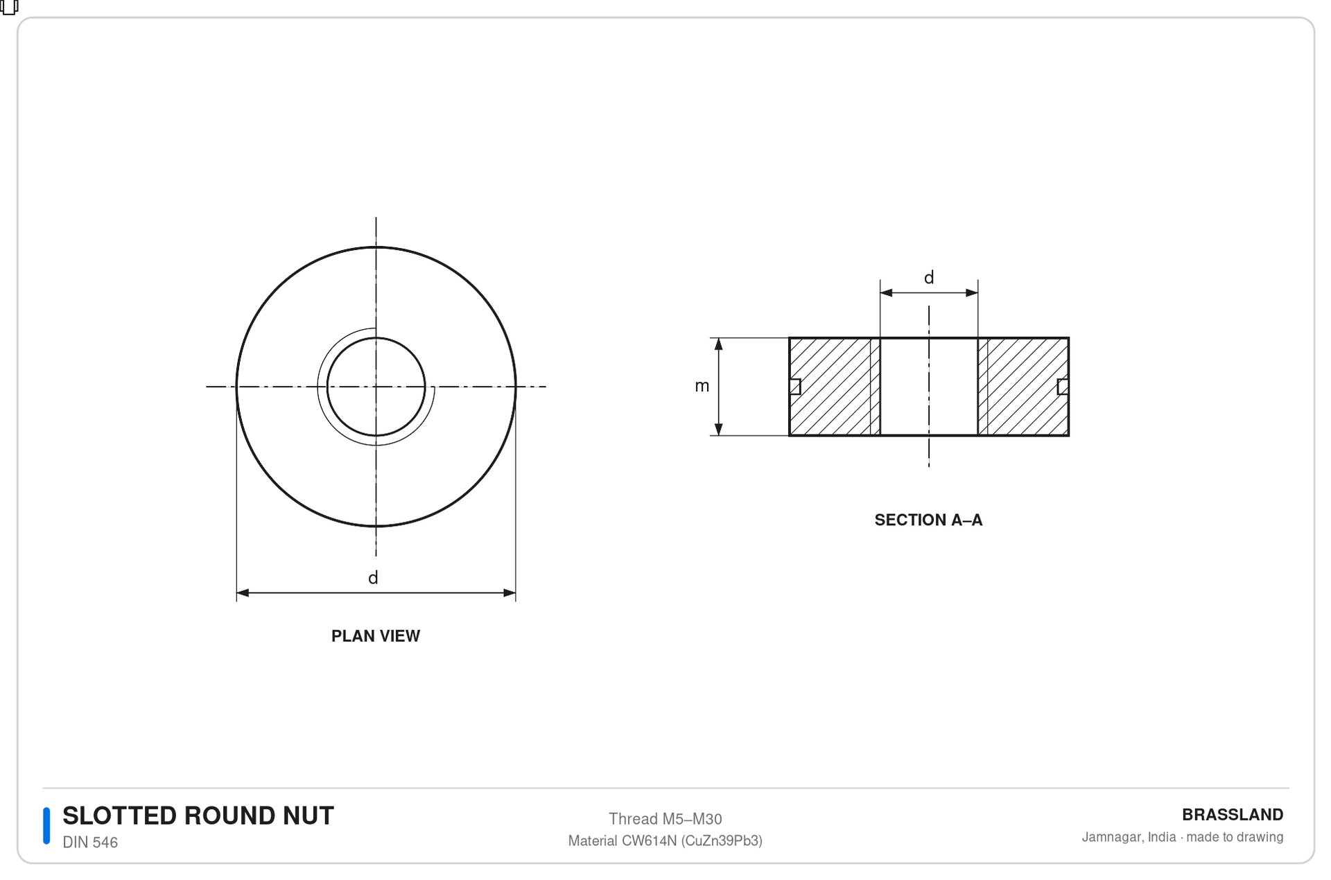 DIN 546 round slotted nut engineering drawing