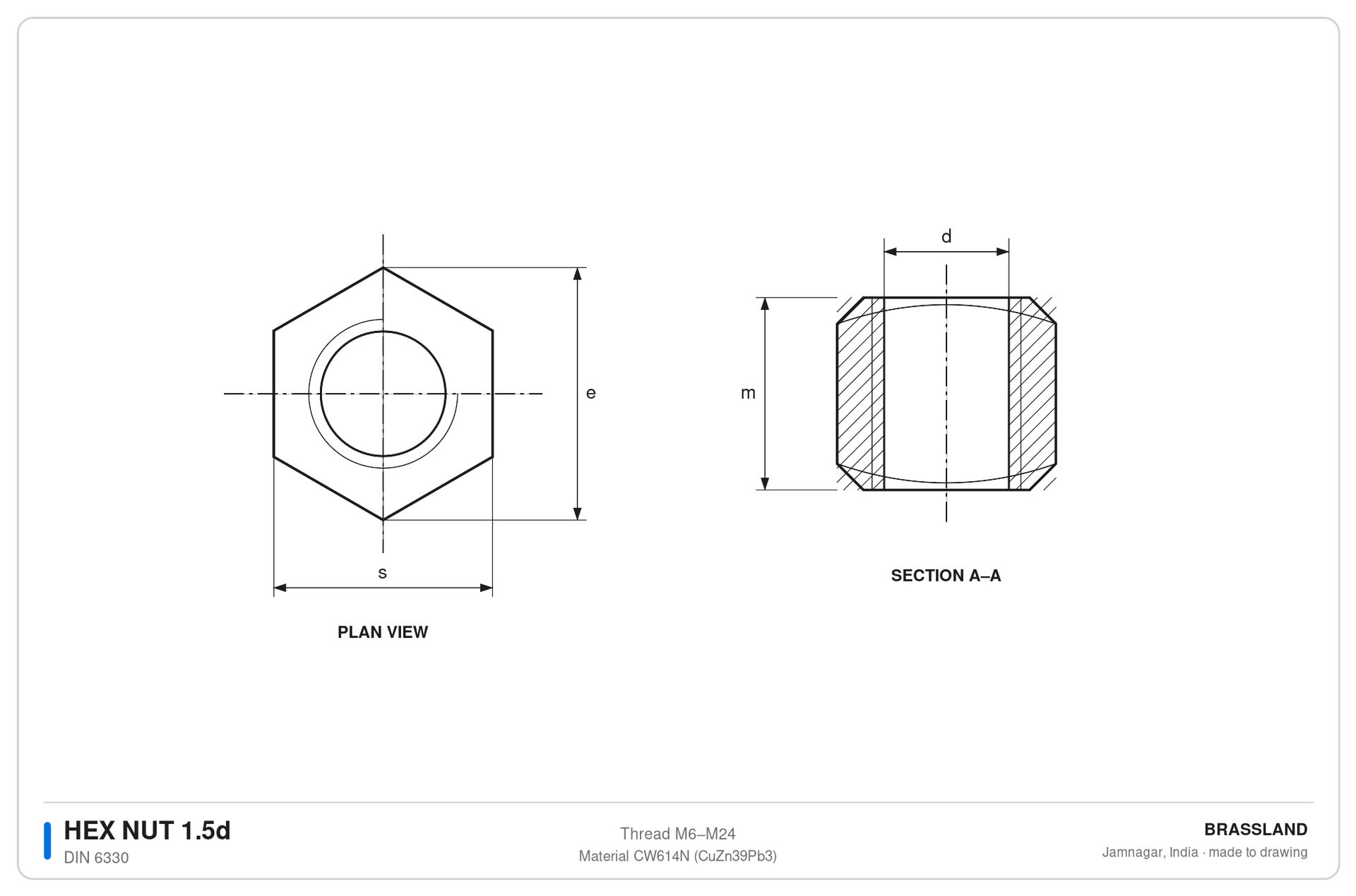 DIN 6330 tall hex nut engineering drawing