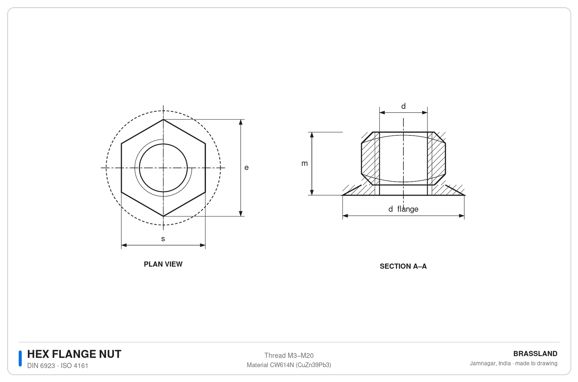DIN 6923 hex flange nut engineering drawing