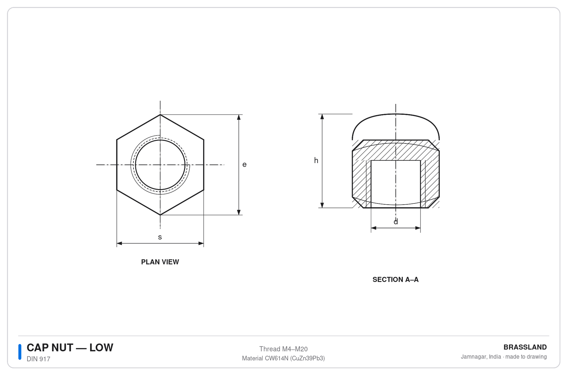 DIN 917 low hex cap nut engineering drawing