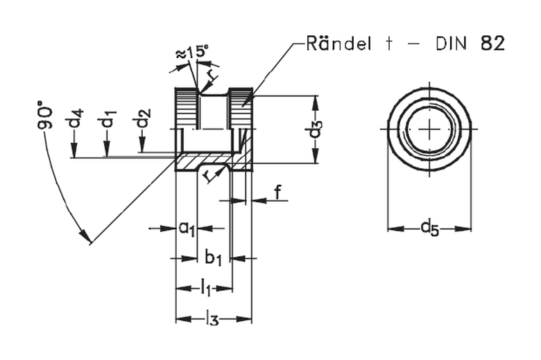 Brassland brass moulding insert DIN 16903 Form F — round body with bottom collar, no top shoulder engineering drawing