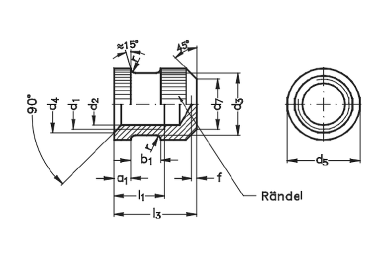 Brassland brass moulding insert DIN 16903 Form Q — round body with anti-rotation slot, no shoulder engineering drawing