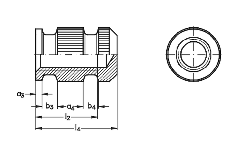Brassland brass moulding insert DIN 16903 Form U — closed heavy construction, extended body M4 to M16 engineering drawing